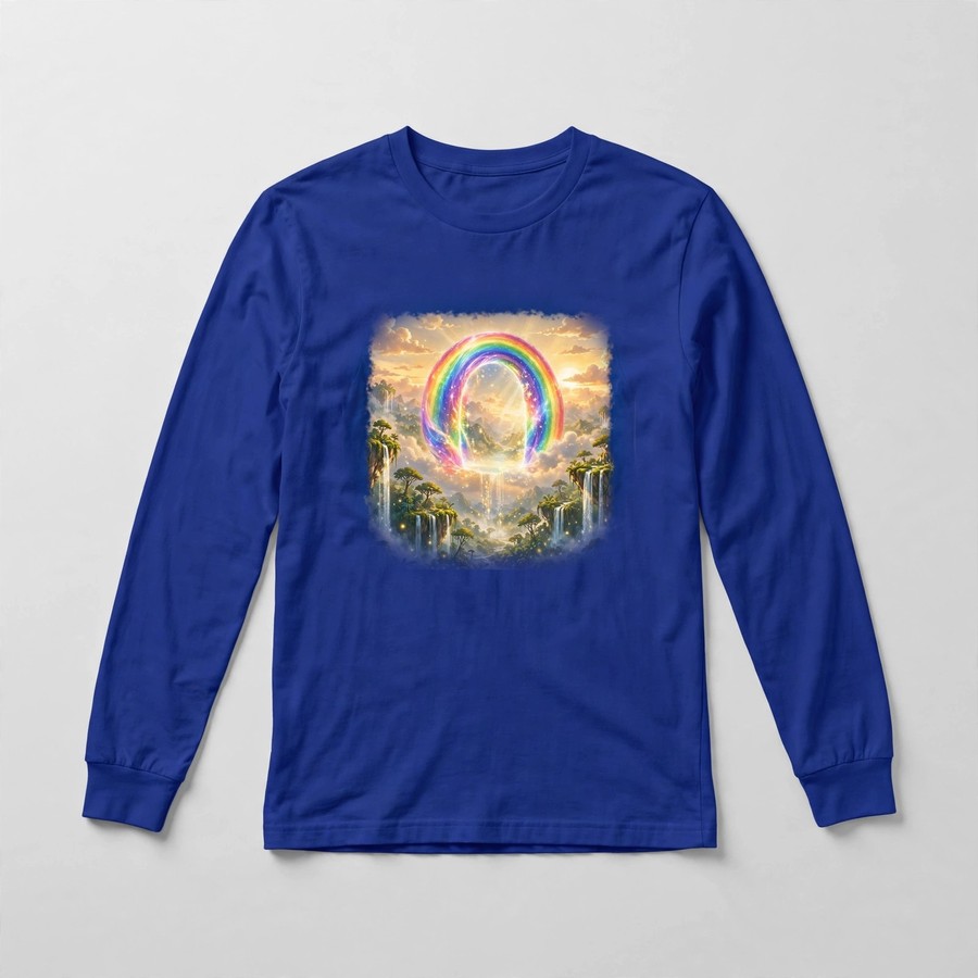 Royal blue Magic Sky Door long-sleeve shirt with the rainbow portal alone