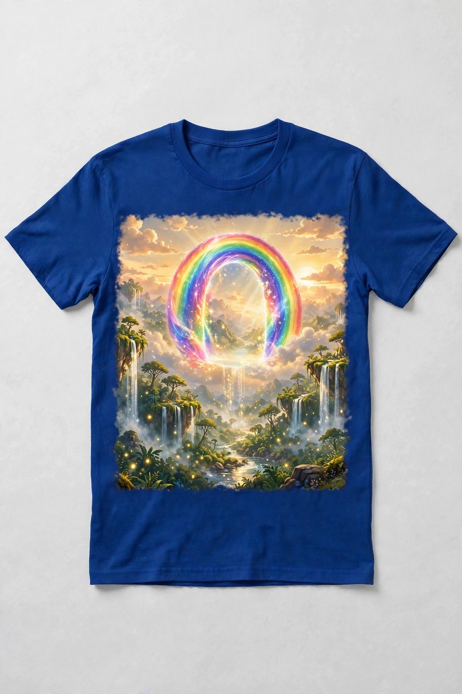 Royal blue Magic Sky Door shirt with the rainbow portal alone